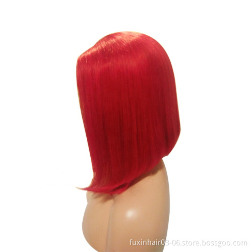 China Cheap Virgin 8a Royal Hair Boutique Bright Rose Red Straight Weave Long Bob Front Wigs